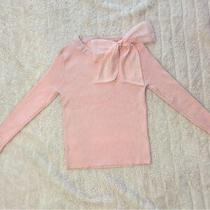 Chicwish Fancy with Bowknot Ribbed Knit Top in Pink - Size S/M